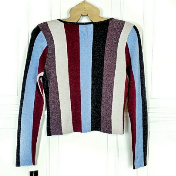 NEW INC Metallic Striped Knit Top M Petite MP Long Sleeve Sparkly - Picture 4 of 7